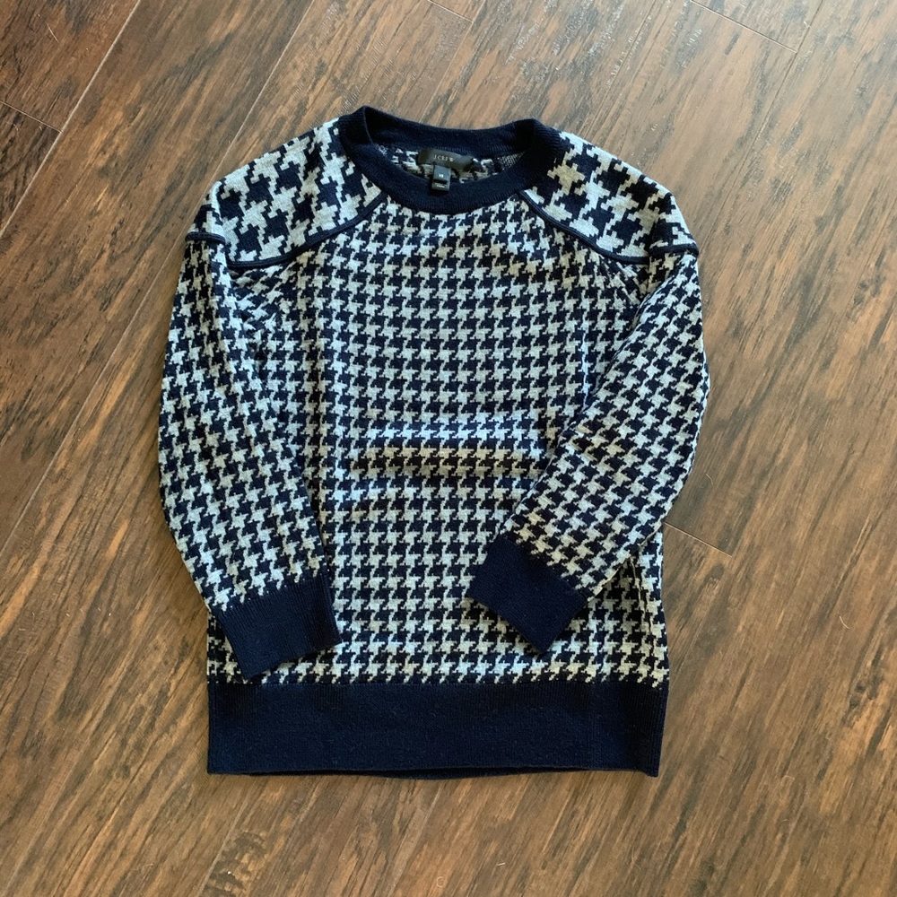 J. Crew Grey & Navy Houndstooth Sweater